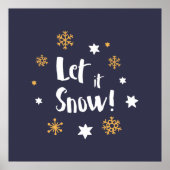 "Laat het sneeuwen!" Kalligrafie Christmas Blue Poster (Voorkant)