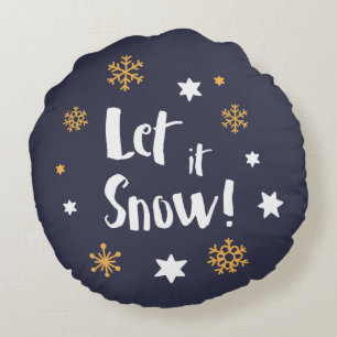 "Laat het sneeuwen!" Kalligrafie Christmas Blue Rond Kussen