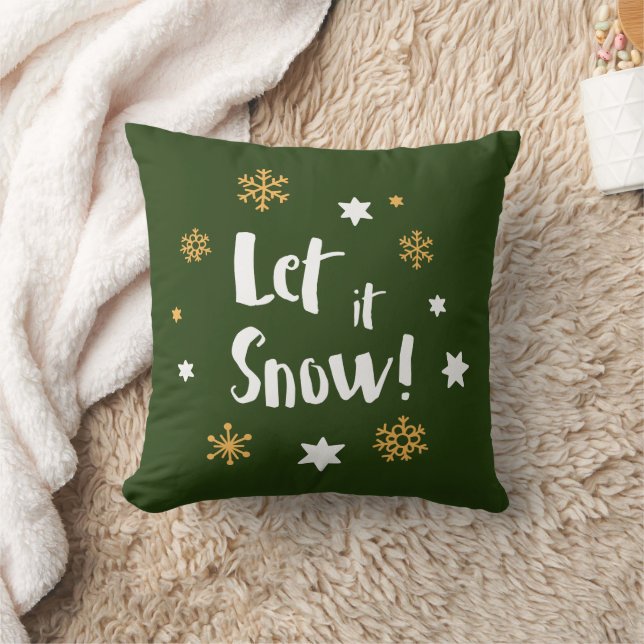 "Laat het sneeuwen!" Kalligrafie Christmas Green Kussen (Deken)