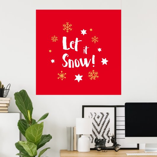 "Laat het sneeuwen!" Kalligrafie Kerstrood Poster (Thuiskantoor)