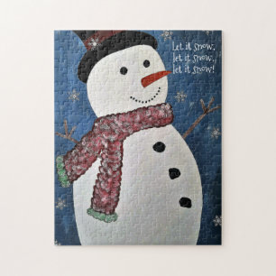 Laat het Sneeuwen Kerst Sneeuwman Puzzel