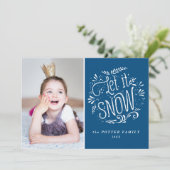 Laat het sneeuwen | Kerstblauwe feestdag — Fotokaa Feestdagenkaart (Staand voorkant)
