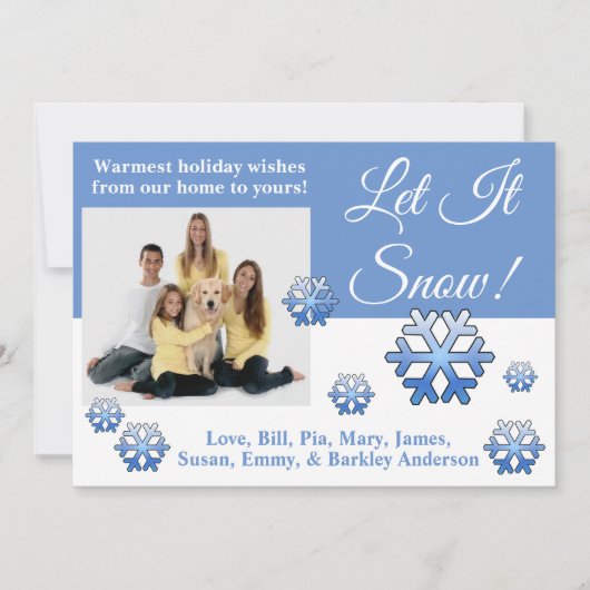 Laat het sneeuwen! Kerstkaart met blauwe en witte (Voorkant)