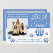 Laat het sneeuwen! Kerstkaart met blauwe en witte (Voorkant / Achterkant)