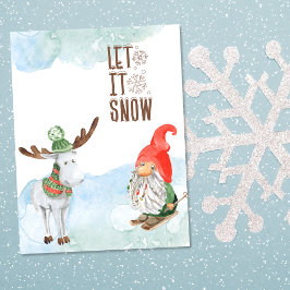 Laat het Sneeuwen Kerstkabouter en Eland Feestdagenkaart