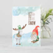 Laat het Sneeuwen Kerstkabouter en Eland Feestdagenkaart (Staand voorkant)