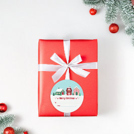 Laat het Sneeuwen Kerstmis Dorp Cadeaubijschrift S Ronde Sticker