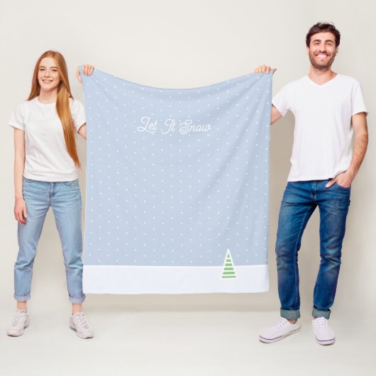 Laat het sneeuwen kleine winterboom ijs blauwe pol fleece deken (In situ)