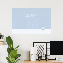 Laat het sneeuwen kleine winterboom ijs blauwe pol poster