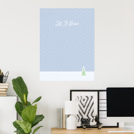 Laat het sneeuwen kleine winterboom ijs blauwe pol poster