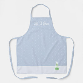 Laat het sneeuwen kleine winterboom ijs blauwe pol schort