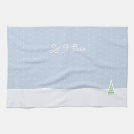 Laat het sneeuwen kleine winterboom ijs blauwe pol theedoek