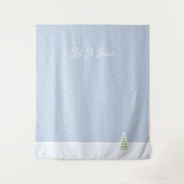 Laat het sneeuwen kleine winterboom ijs blauwe pol wandkleed