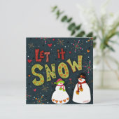 Laat het sneeuwen Leuke Sneeuwmannen Kerstvakantie Feestdagenkaart (Staand voorkant)