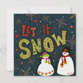 Laat het sneeuwen Leuke Sneeuwmannen Kerstvakantie Feestdagenkaart (Voorkant)