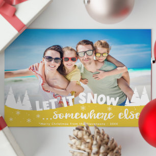 Laat het sneeuwen, leuke vakantie strand Kerstmis Feestdagenkaart
