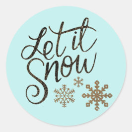 Laat het sneeuwen Licht aquablauw nep glinsteren Ronde Sticker