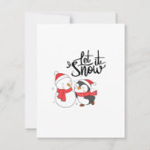 Laat het sneeuwen met een sneeuwman en pinguïn op  feestdagenkaart (Voorkant)