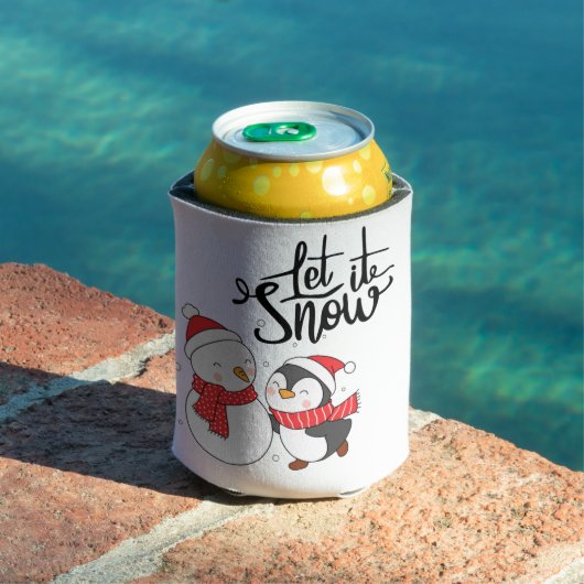 Laat het sneeuwen met een sneeuwpop & pinguïn op e blikjeskoeler (Insitu Zwembad)