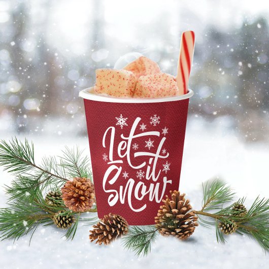 Laat het sneeuwen met kersttypografie Red/White ID Papieren Bekers