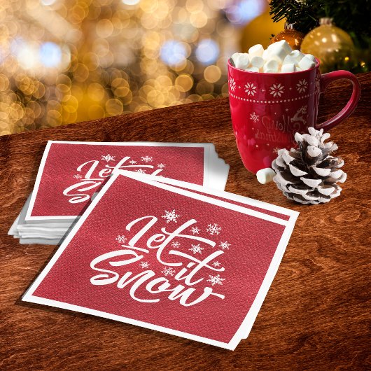 Laat het sneeuwen met kersttypografie Red/White ID Servet