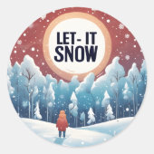 Laat het sneeuwen met mooi landschap ronde sticker (Voorkant)