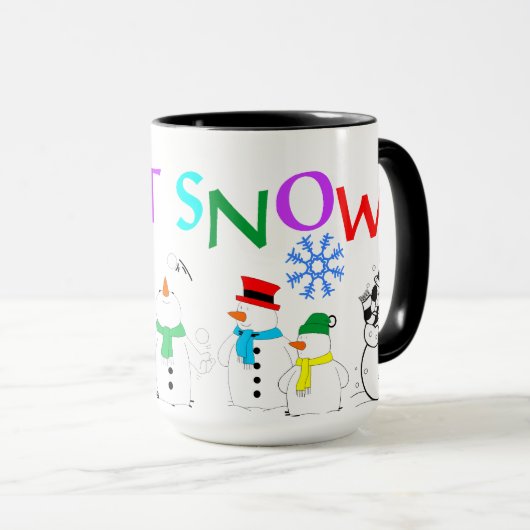 Laat het sneeuwen met sneeuwpoppen overal koffie M Mok (Voorkant rechts)