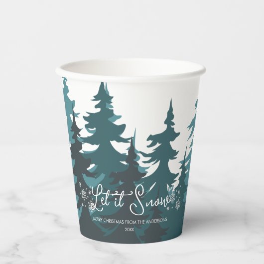 Laat het sneeuwen | Moderne Blauwgroen kerst met g Papieren Bekers (Voorkant)
