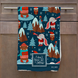 Laat het Sneeuwen Mooie Dierenprint met Naam Blauw Theedoek