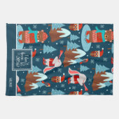 Laat het Sneeuwen Mooie Dierenprint met Naam Blauw Theedoek (Horizontaal)