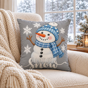 Laat het Sneeuwen Mooie Sneeuwman Grijze Winter Wo Kussen