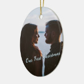 Laat het sneeuwen Onze 1e Kerstblauw Keramisch Ornament (Links)