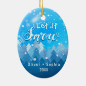 Laat het sneeuwen Onze 1e Kerstblauw Keramisch Ornament (Achterkant)