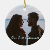 Laat het sneeuwen Onze 1e Kerstblauw Keramisch Ornament (Voorkant)