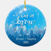 Laat het sneeuwen Onze 1e Kerstblauw Keramisch Ornament (Achterkant)