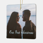 Laat het sneeuwen Onze 1e Kerstblauw Keramisch Ornament (Links)