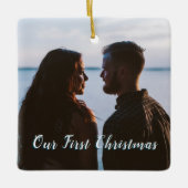 Laat het sneeuwen Onze 1e Kerstblauw Keramisch Ornament (Voorkant)