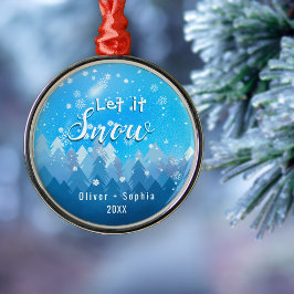 Laat het sneeuwen Onze 1e Kerstblauw Metalen Ornament