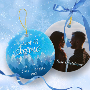 Laat het sneeuwen Onze 1e Kerstblauw Ornament