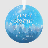 Laat het sneeuwen Onze 1e Kerstblauw Ornament (achterkant)