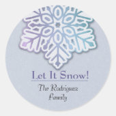 Laat het sneeuwen! opaalblauw Paarse sneeuwvlok Ronde Sticker (Voorkant)