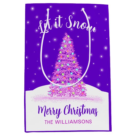 Laat het sneeuwen Paarse kerstboom vakantie Medium Cadeauzakje (Voorkant)