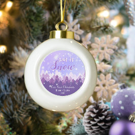 Laat het sneeuwen Paarse Sneeuw Bos Prettig Kerstm Keramische Bal Ornament