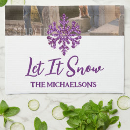 Laat het sneeuwen Paarse sneeuwvlok Theedoek