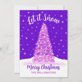 Laat het sneeuwen Paarse versierde kerstboom Feestdagenkaart (Voorkant)