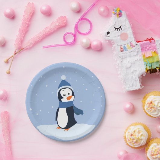 Laat het sneeuwen! (Pinguïn) Papieren Bordje (Feest)