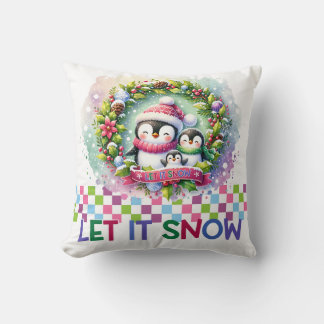 Laat het Sneeuwen Pinguïnfamilie Kerstkussen Kussen