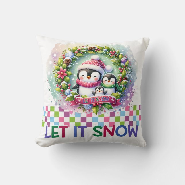Laat het Sneeuwen Pinguïnfamilie Kerstkussen Kussen (Voorkant)