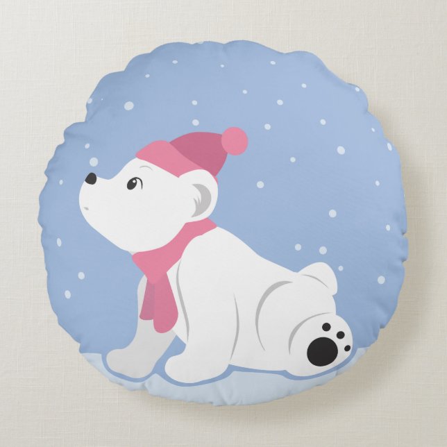 Laat het sneeuwen! (Polaire Beer Cub) Rond Kussen (Voorkant)