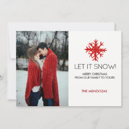 Laat het sneeuwen! Red White Snowflakes Fotokerstm Feestdagenkaart